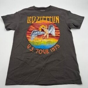 Led Zeppelin Mens US Tour 1975 Graphic T-Shirt Charcoal Grey Size Medium Cotton